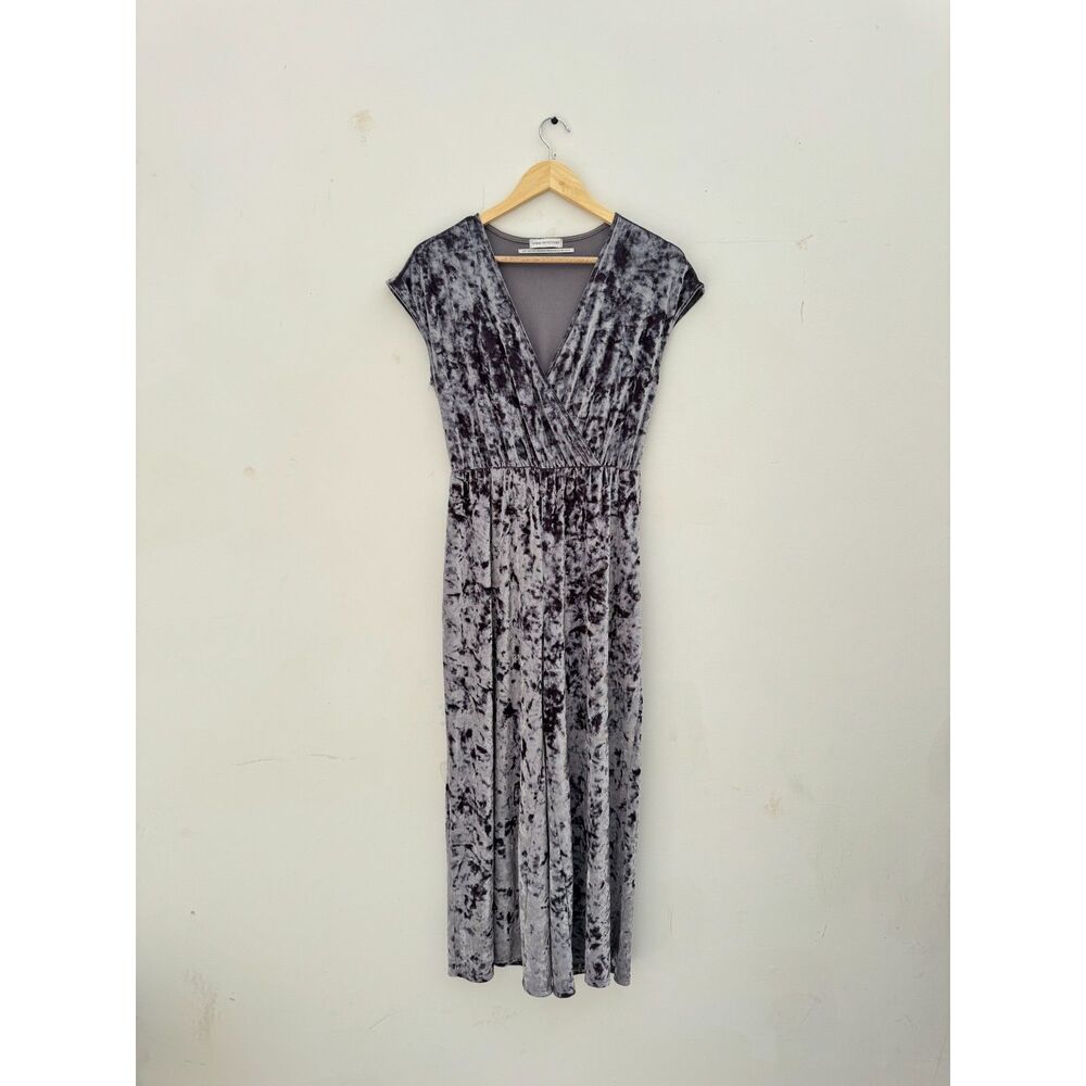 Urban Outfitters Gray Crushed Velvet Wrap Jumpsuit Size Small Wide Leg